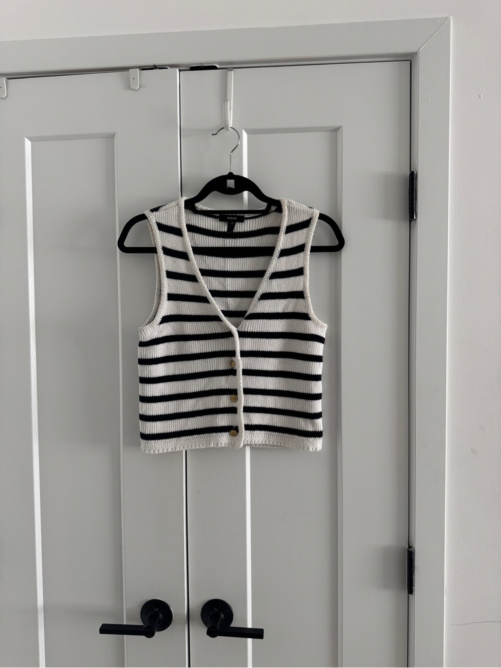 AQUA Striped Knit Button-Front Vest